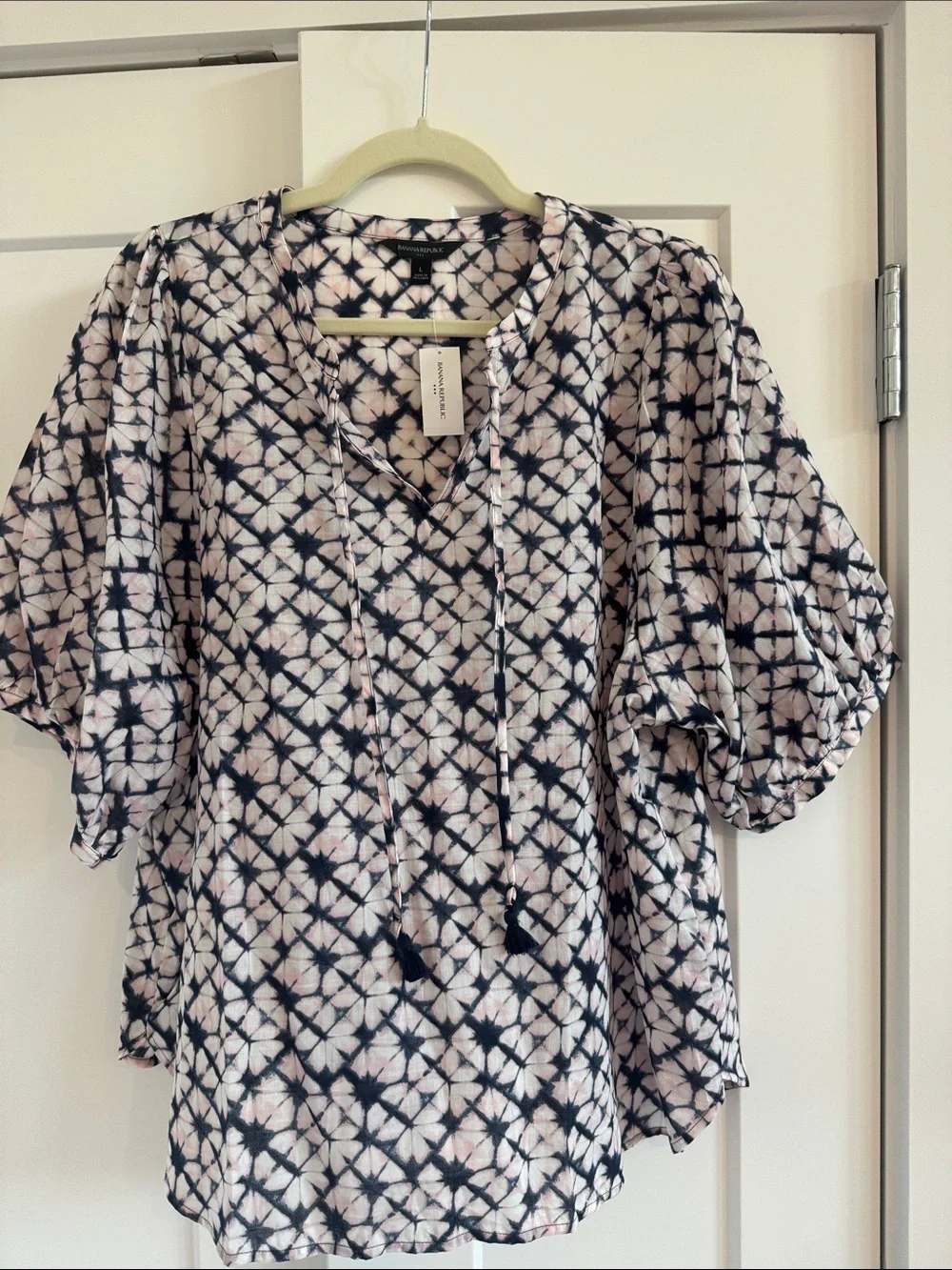 Banana Republic Black and Blush Tie-Front Peasant Blouse